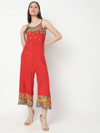 Aseesa Red Embroidered Jumpsuit