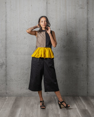 Color Block Peplum Culottes Set