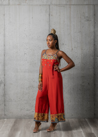 Aseesa Red Embroidered Jumpsuit