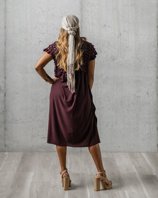 Button Bodice Midi Dress - Wine