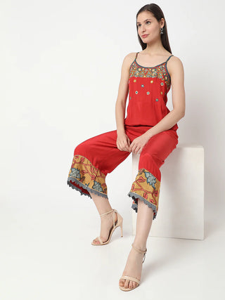 Aseesa Red Embroidered Jumpsuit