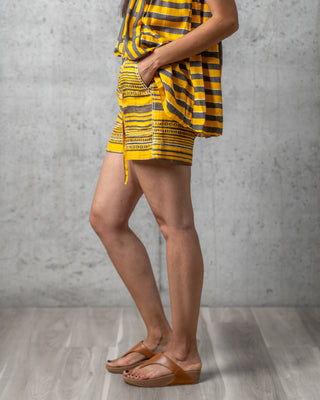 Mustard Bagru Print Shorts