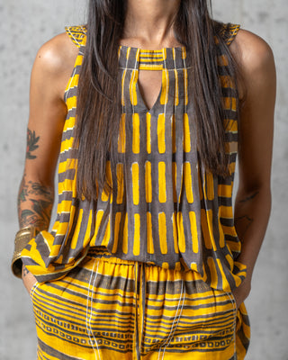 Mustard Bagru Print Halter Top