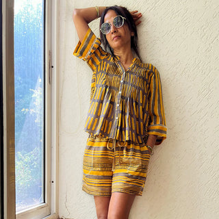 Mustard Bagru Print Shorts