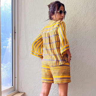 Mustard Bagru Print Shorts