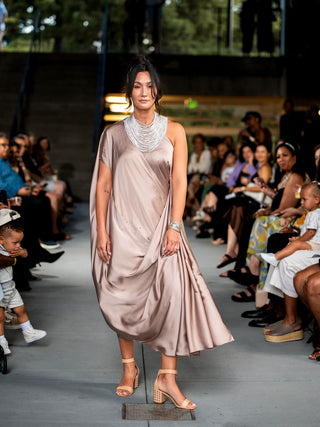 Nude Swag Drape Gown