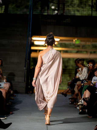 Nude Swag Drape Gown