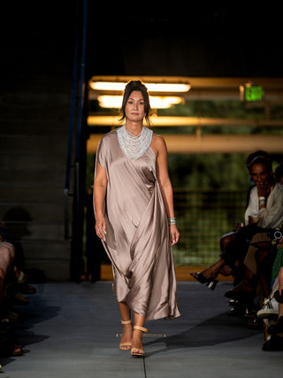 Nude Swag Drape Gown