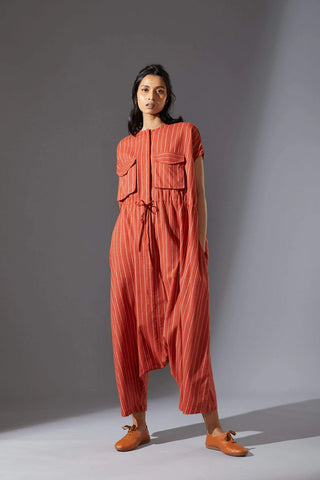 Wide Stripe Drawstring Jumpsuit