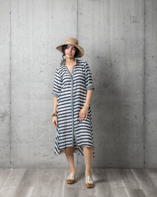 Zen Stripes Bagru Print Sleeved Dress