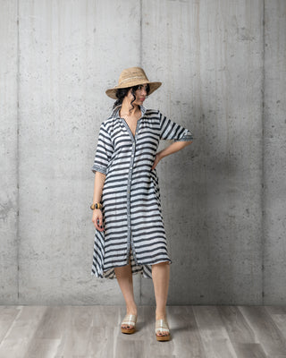 Zen Stripes Bagru Print Sleeved Dress