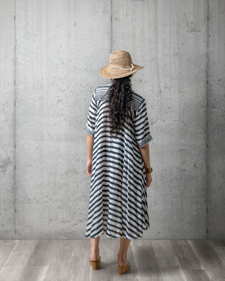 Zen Stripes Bagru Print Sleeved Dress