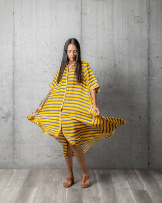 Zen Stripes Bagru Print Sleeved Dress