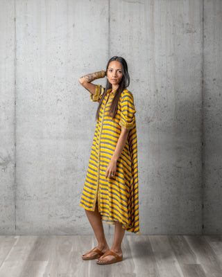 Zen Stripes Bagru Print Sleeved Dress