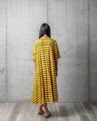 Zen Stripes Bagru Print Sleeved Dress