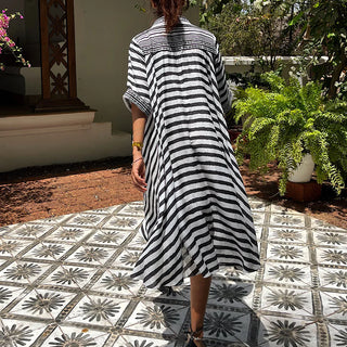 Zen Stripes Bagru Print Sleeved Dress