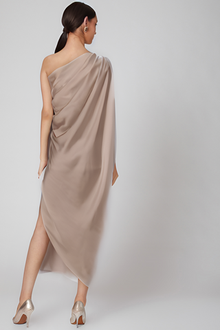 Nude Swag Drape Gown