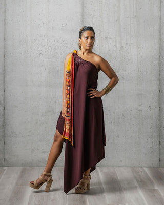 Button Masala One-Shoulder Knit Dress