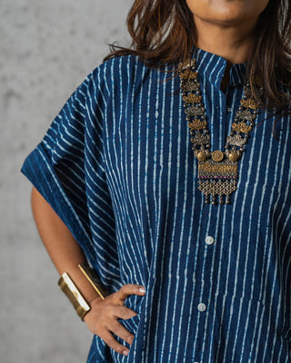 Indigo Stripes Oversized Shirt Dress